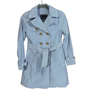 Tommy Hilfiger Girl's Blue & White Striped Double Breasted Belted Jacket Sz L